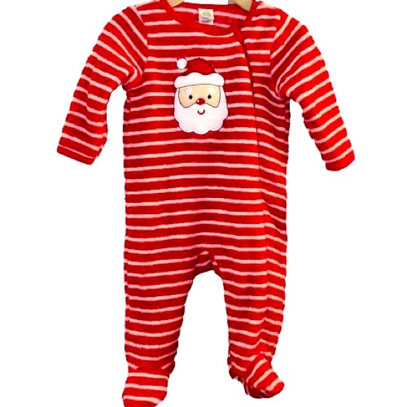 Little Me Christmas🎅🏽Santa Stretch Candy Cane Stripe Infant Footed Onesie NWT - Picture 1 of 15